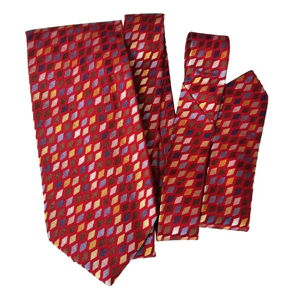 Talbots Mens Necktie Hand Made Sheen Ombre Effect Silk Geometric Cubes Embossed - Picture 2 of 10